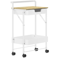 HOMCOM Carrito Auxiliar con Ruedas de 2 Niveles con Cajón Encimera y Cesta de Rejilla para Dormitorio Baño Cocina Blanco