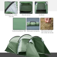 Outsunny Barraca Tenda Família para 2-3 Pessoas Dobrável À Prova de Água 2000+ mm À Prova de UV 20+ com Vestíbulo 426x206x154 cm Verde(m-7)