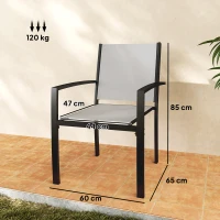 Outsunny Lot de 2 chaises de jardin chaises empilables d'extérieur avec accoudoirs, cadre en acier 60 x 65 x 85 cm gris clair(m-3)