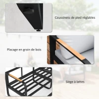 Outsunny Salon de jardin extérieur 3 pièces en L avec canapés et table basse en verre, assise réglable 5 positions, gris(m-8)