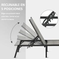 Outsunny Tumbona de Jardín Reclinable Plegable con Respaldo Ajustable y Marco de Acero Carga 150 kg para Patio Gris Claro(m-5)
