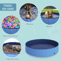 PawHut Piscina Dobrável para Cães Ø140x30 cm Banheira Portátil para Animais de Estimação Antiderrapante PVC Multiusos Azul(m-9)