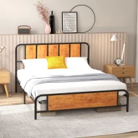 HOMCOM 5.2ft King Bed Frame with Industrial Wood Headboard, Steel Slat Support and 31cm Underbed Storage Space, 160 x 207cm, Rustic Brown(m-7)