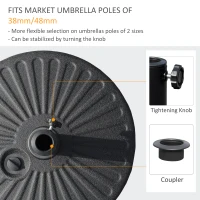 Outsunny Baza pentru Umbrela de Gradina cu Stalp Central Φ3.8cm si 4.8cm, Soclu pentru Umbrela care se Umple cu Apa sau Nisip, Negru(m-4)