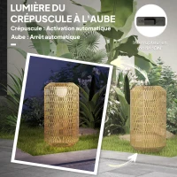 Outsunny Lampadaire solaire extérieur en résine tressée, lampadaire sans fil rechargeable avec capteur de lumière, Ø30x55cm jaune(m-5)