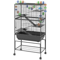 PawHut 5 Tier Large Hamster Cage on Wheels with 17 cm Deep Tray, Storage Shelf for Syrian, Gerbil, Rats(m-11)