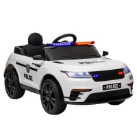 AIYAPLAY Carro Elétrico de Policia para Crianças com Bateria 12V Controlo Remoto Farol Buzina Sirene e Música 112x66x50 cm Branco(m-1)