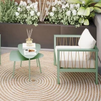 Outsunny Lot de 2 tables basses de jardin, tables d'appoint gigognes triangulaires, cadre en acier patins ajustables vert clair(m-7)