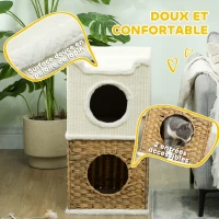 PawHut Niche pour chat d'intérieur à 3 niveaux, tour pour chat avec griffoir en sisal à griffer 41 x 41 x 75,5 cm, crème(m-6)