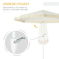 Outsunny Umbrelă de Grădină Înclinabilă cu Franjuri, Manivelă şi Tijă în 2 Secţiuni, Ø2.65x2.45 m, Alb(m-5)