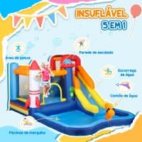 AIYAPLAY Castelo Insuflável com Insuflador 5 em 1 com Escorrega Piscina  Parede de Escalada e Canhão de Água 360x250x195 cm Multicor(m-4)