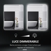 kleankin Specchio Bagno con Luci LED Regolabili, Interruttori Touch e Funzione Antiappannamento, 70x50 cm(m-5)