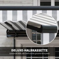 Outsunny Sonnenmarkise Markise Terrassenmarkise, wetterbeständig, 1 Handkurbel, 350 x 250 x 150 cm, Grau + Weiß(m-7)