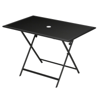 Outsunny Table à manger de jardin pliable avec plateau verre trempé table extérieure avec trou de parasol 110 x 70 x 70 cm noir