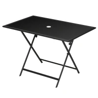 Outsunny Table à manger de jardin pliable avec plateau verre trempé table extérieure avec trou de parasol 110 x 70 x 70 cm noir(m-1)