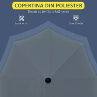 Outsunny Umbrelă Semicirculară Dublă cu Deschidere cu Manivelă, 7 Spițe și Suport în Cruce, 200x190x240 cm, Gri(m-7)