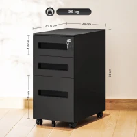 Vinsetto Three-Drawer Steel Filing Cabinet - Black(m-3)