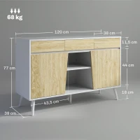 HOMCOM Aparador Moderno con Cajones Estantes Abiertos y Almacenaje Ajustable Para Sala o Comedor 120x39x77 cm Blanco y Natural(m-3)