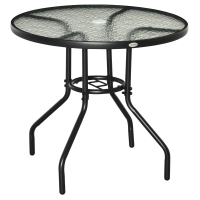 Outsunny Table à manger de jardin, avec trou de parasol, table extérieure ronde avec plateau en verre trempé, Ø 80 x 72 cm, noir