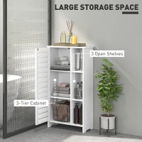 HOMCOM Dulap pentru Baie cu Ușă Lamelară, Dulap cu 3 Niveluri și 3 Rafturi Deschise, 48x24x96,5 cm, Alb(m-4)