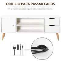 HOMCOM Armário de TV Grande armazenamento com armário prateleiras e gavetas abertas Carga 30 kg 120x28x44 cm Branco(m-4)