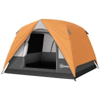 Outsunny Tenda da Campeggio per 3 Persone Impermeabile con Tasca, Gancio per Lanterna e Borsa, 2x2x1.35m, Arancione(m-10)