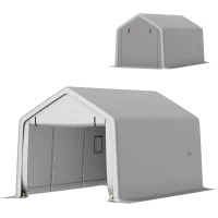 Outsunny Carport tente de garage 3 x 5,2 m, abri voiture extérieur carport pour voiture avec porte enroulable amovible gris(m-1)