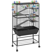PawHut 5 Tier Large Hamster Cage on Wheels with 17 cm Deep Tray, Storage Shelf for Syrian, Gerbil, Rats(m-1)