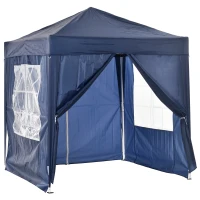 Outsunny Faltpavillon, Bierzelt, 4 abnehmbare Seitenwände, 2 Fenster, Metallrahmen, 2 x 2m, Blau(m-13)
