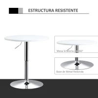 HOMCOM Mesa de bar ajustável em altura com base redonda e antideslizante para cozinha sala de jantar Ø60x69-93 cm Branco(m-5)