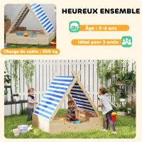 AIYAPLAY Bac à sable en bois pour enfants 3-6 ans, auvent amovible, résistant aux intempéries, 120 x 120 x 126,5 cm, bois naturel(m-5)