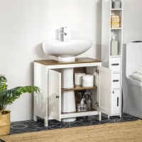 kleankin Mobile Sotto Lavabo Bagno in Legno con Ripiano Interno Regolabile, 60x30x60 cm, Bianco e color Noce(m-7)