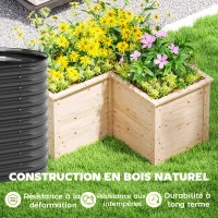 Outsunny Jardinière en forme de L, lit surélevé de jardin, bac à fleurs à fond ouvert, en bois 120 x 120 x 62 cm, bois naturel(m-7)