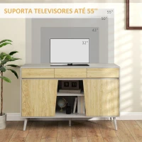 HOMCOM Aparador de Sala de Estar com 3 Gavetas Prateleiras Móvel para TV para Dormitório Sala de Estar 120x39x77 cm Branco e Madeira(m-5)