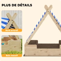 AIYAPLAY Bac à sable en bois pour enfants 3-6 ans, auvent amovible, résistant aux intempéries, 120 x 120 x 126,5 cm, bois naturel(m-7)