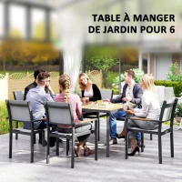 Outsunny Table à manger de jardin pour 6 personnes table de jardin avec plateau effet bois en acier 150 x 90 x 72 cm bois naturel(m-5)