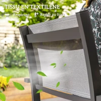 Outsunny Lot de 4 chaises de jardin, chaises de salle à manger avec accoudoirs effet bois cadre en aluminium, gris clair(m-5)