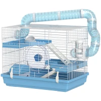 PawHut Cage pour hamster portable avec cabane, roue de course, gamelle, bouteille d'eau, 47,5 x 31,5 x 29,5 cm, bleu clair(m-11)