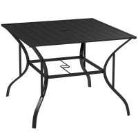 Outsunny 94 x 94 cm Garden Table with Parasol Hole, Outdoor Dining Garden Table for Four with Slatted Metal Plate Top, Black(m-1)