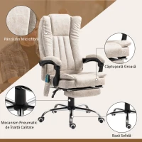 Vinsetto Scaun de Birou cu Masaj, Încălzire, Înălțime Reglabilă și Suport pentru Picioare, 62x70x113-120 cm, Crem(m-7)