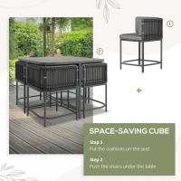 Outsunny 4-Seater Rattan Cube Garden Furniture Set with Cushions - Charcoal Grey(m-7)