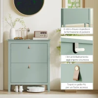 HOMCOM Scarpiera Slim 2 Cassetti per 14 Paia di Scarpe Taglia EU44 e Ripiani Regolabili, 80x24x95.5cm, Verde(m-7)