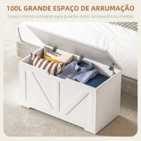 HOMCOM Baú de Armazenamento 100L Baú de Arrumação com Tampa e Dobradiça de Segurança 80x40x45 cm Branco(m-4)