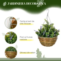 Outsunny Set 2 Plante Artificiale de Lavandă cu Ghiveci și Cârlig, Ø25x34 cm, Verde și Violet(m-4)