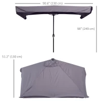 Outsunny 2.3m Half Parasol Semi Round Umbrella Patio Metal Frame Crank Handle for Balcony-- NO BASE INCLUDED, Grey(m-3)