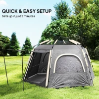 Outsunny Instant Pop Up Camping Tent, 2/3/4 Person Easy Setup Dome Family Tent with Vestibule, Rainfly, 4 Mesh Windows & 2 Doors, Hexagonal Design, Waterproof & UV Protected, Dark Grey(m-4)