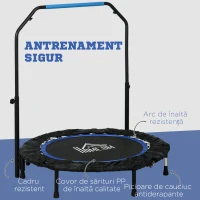 HOMCOM Trambulină Elastică Pliabilă cu Mâner Reglabil, Ø102x99123 cm, Albastru(m-6)