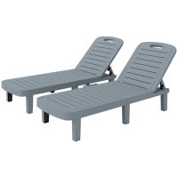 Outsunny Lot de 2 bain de soleil, chaise longue avec plateaux rétractables, inclinable, surface effet bois 62 x 158 x 88 cm, gris