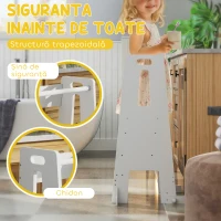 AIYAPLAY Turn de Învățare pentru Copii Reglabil pe 3 Niveluri cu Bară de Siguranță, 45x47.5x91 cm, Alb(m-5)