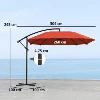 Outsunny Umbrelă de Soare Suspendată cu Bază în Cruce, Articulație Tip Banană și Manivelă, 304x260x245 cm, Maro(m-3)